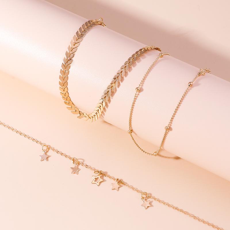 3pcs Gold Color Anklets Chain for Women Girls Multiple Layers Star Ankle Bracelet Summer Holiday Foot Jewelry Gift