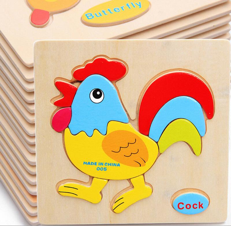 Cartoon Animal Fruit Car Pattern Wooden 3D Puzzle Baby Intelligence Early Learning Educational Toy Cute Wood Puzzle For Kids
