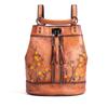 Johnature Vintage Natural Cow Leather Women Backpack Travel Bag Large Capacity Handmade Embossed Female Shoulder Bags