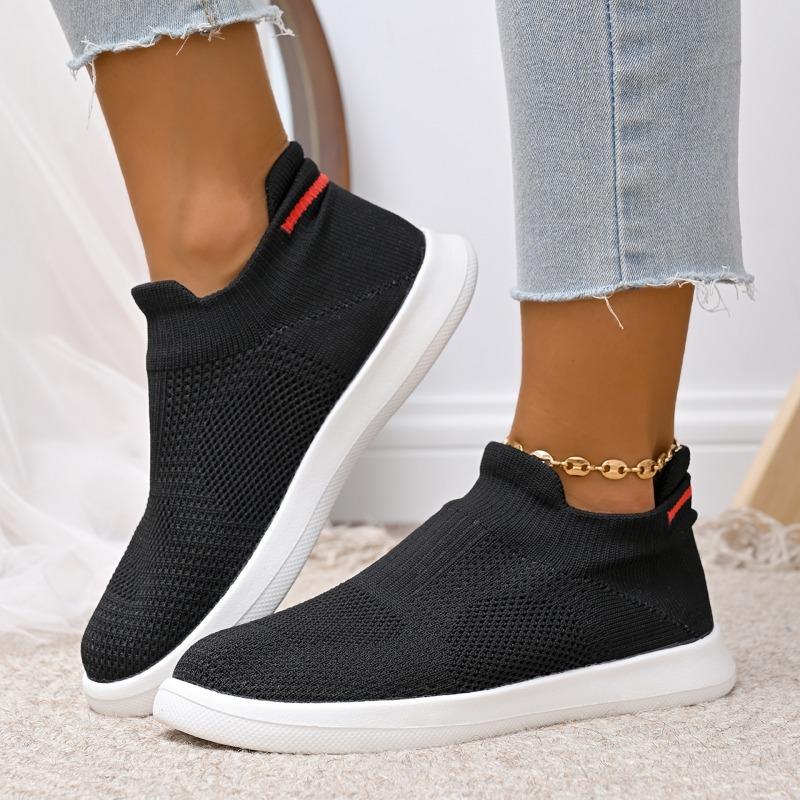 Fashion Spring and Autumn New Single Shoes Women's Flat Slip Feet Flying Weave Breathable Casual Light Soft Sole Shoes