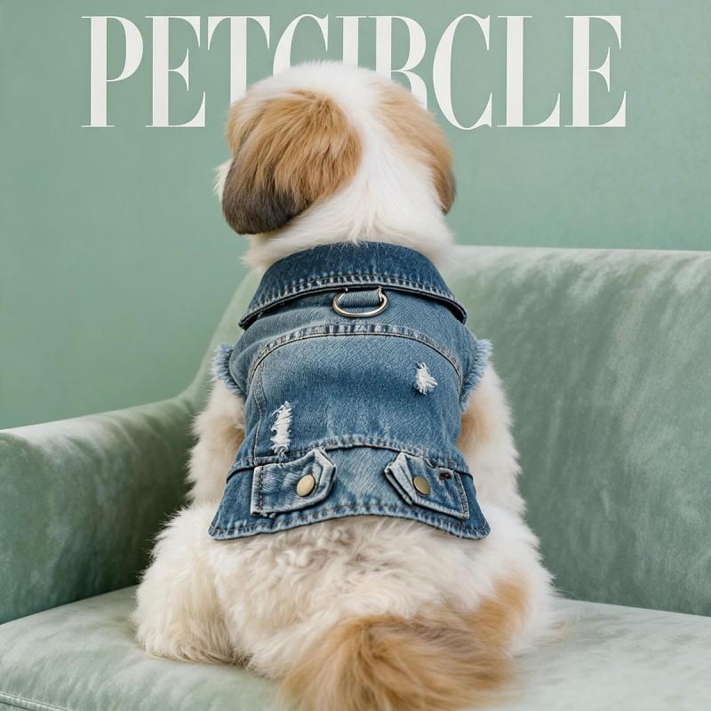 PETCIRCLE Dog Clothes Small Puppy Denim Jacket Harness Hole