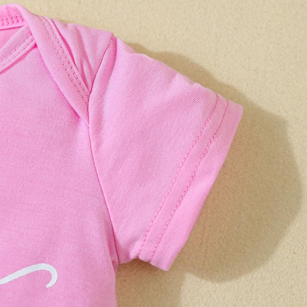 Salopetă roz pentru bebeluși, fetiță, 1-18 luni, cu mânecă scurtă, monogramă, pantaloni cu imprimeu de fundă și bandă pentru păr