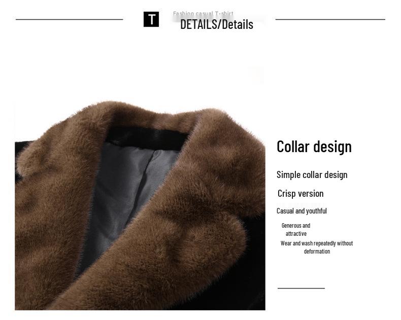 Men's Mid-Length Wool Coat with Faux Mink Fur Lapel - Fashionable, Casual, and Warm Dad's Wear