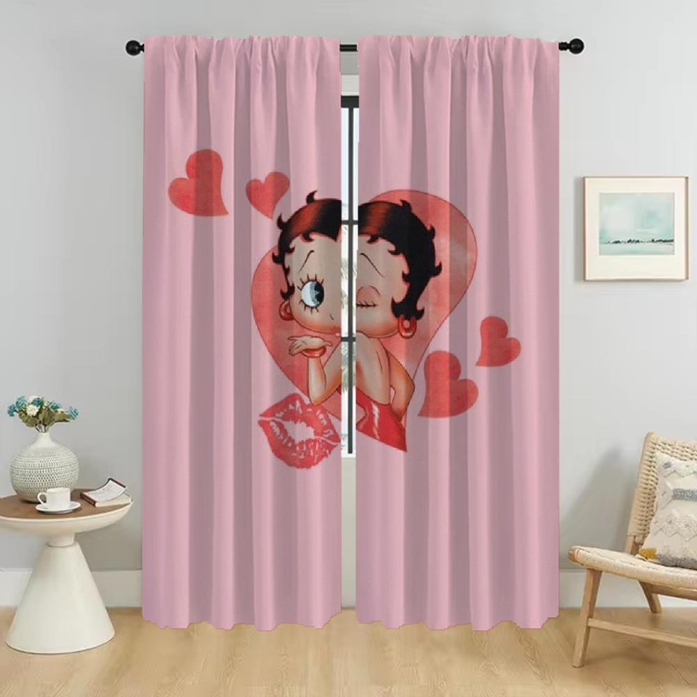 Elegant Room Curtains for Living Room Bettys Boops Window Curtain Tulle for Bedroom Home Interior Curtains 2 Pieces Partition