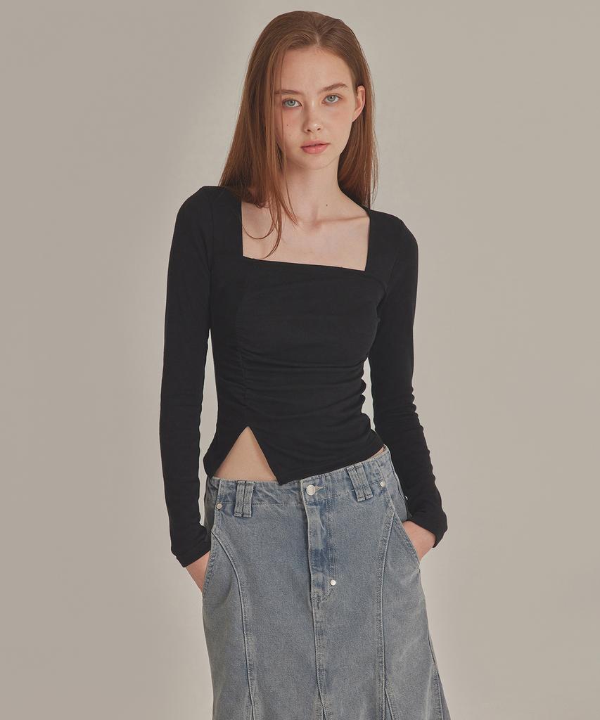 TOPGIRL Shirred Asymmetry Square Neck Top_T426Tp112