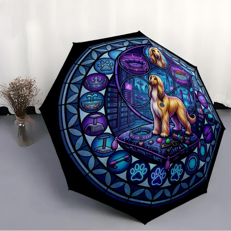 Cybernetic Canine Kingdom pattern umbrella, portable and foldable design, 8 ribs, a casual accessory for Halloween, Christmas, and birthday gifts.