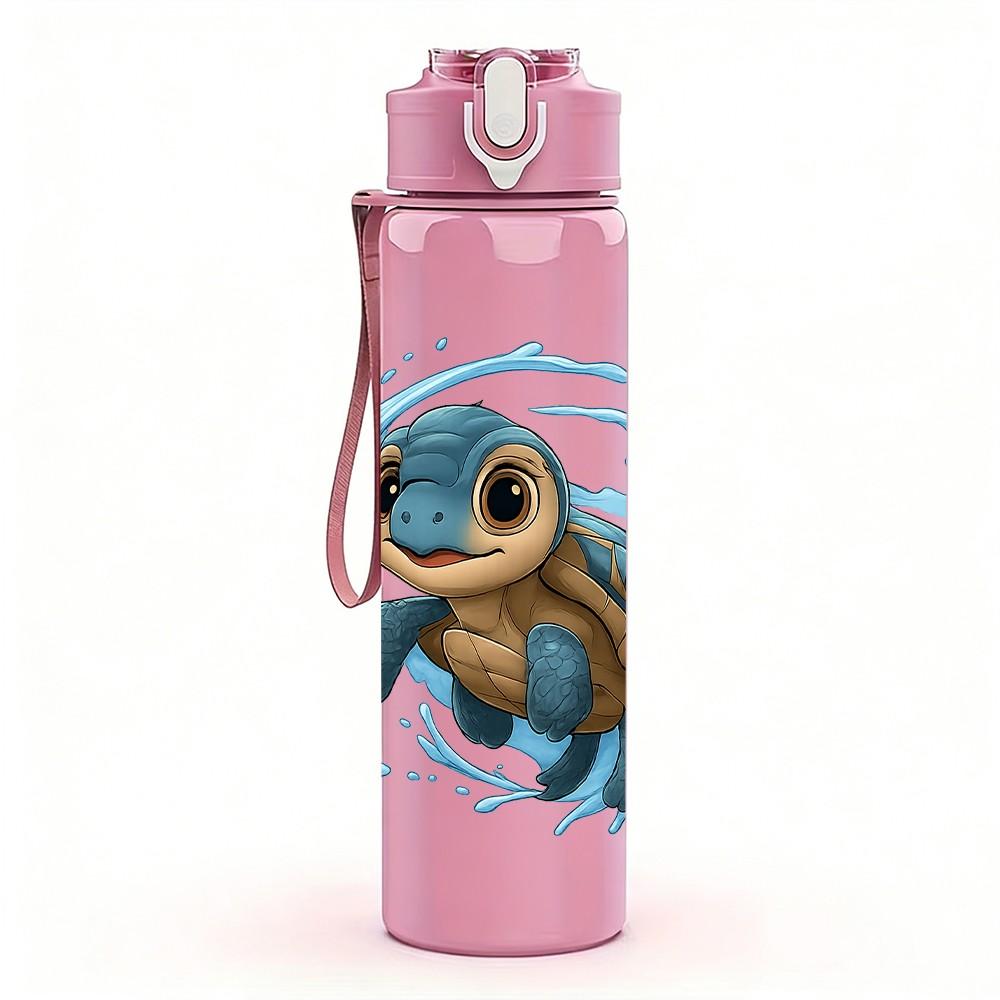 1PC Cute Sea Turtle Cartoon 750ml Color Plastic Sports Water Bottle Leakproof Flip Straw Lid Suitable for Sports Office Home Use