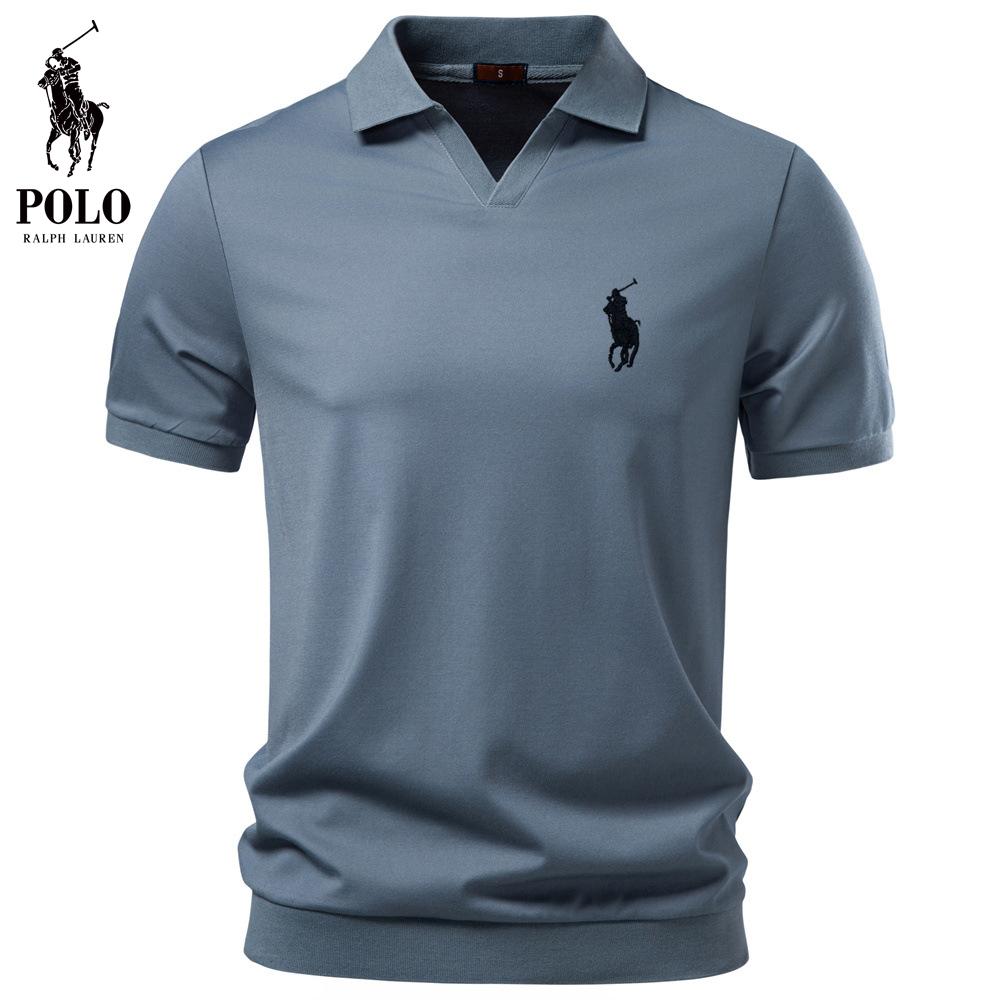 Ralph Lauren 2026 Lente/Zomer Nieuw Borduur Tencel POLO Shirt, Zijdezacht en Soepelvallend, Zakelijke Stijl, Meeuwenkraag, Heren POLO Shirt M
