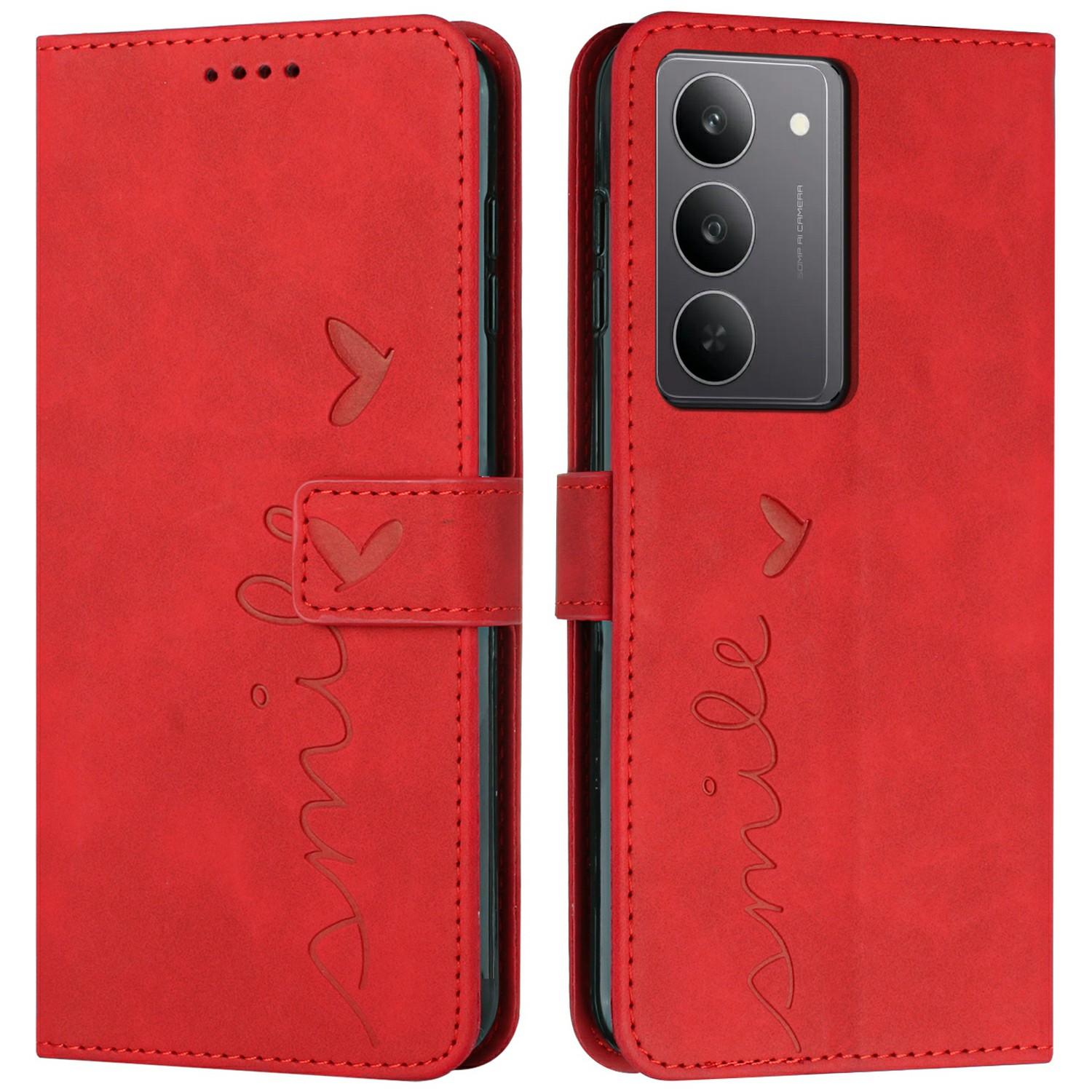 

For Realme C75 4G/V60 Pro 5G Case Viewing Stand PU Leather Phone Cover Imprinted Heart Pattern Red