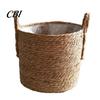 Garden Plant Display Baskets Woven Seagrass Pot with Handle, Built-in Plastic Film Lining Sustainable Straw Planters Storage Basket, Natural