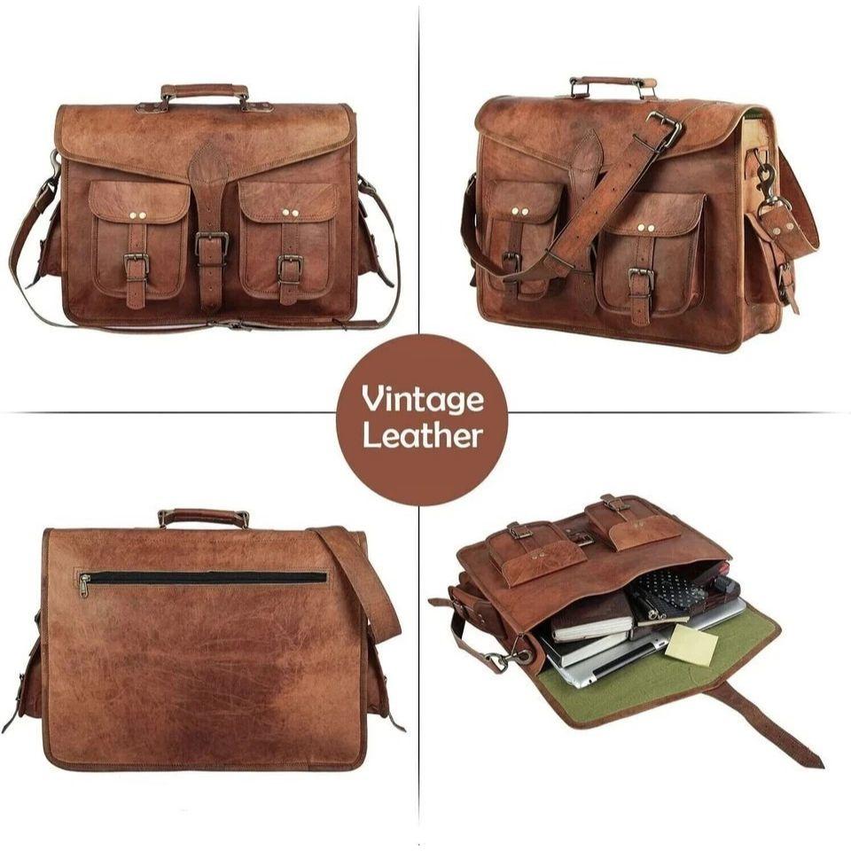 Keçi Derisi Çanta Erkek Hakiki Vintage Postacı Çantası Omuz Laptop Evrak Çantası