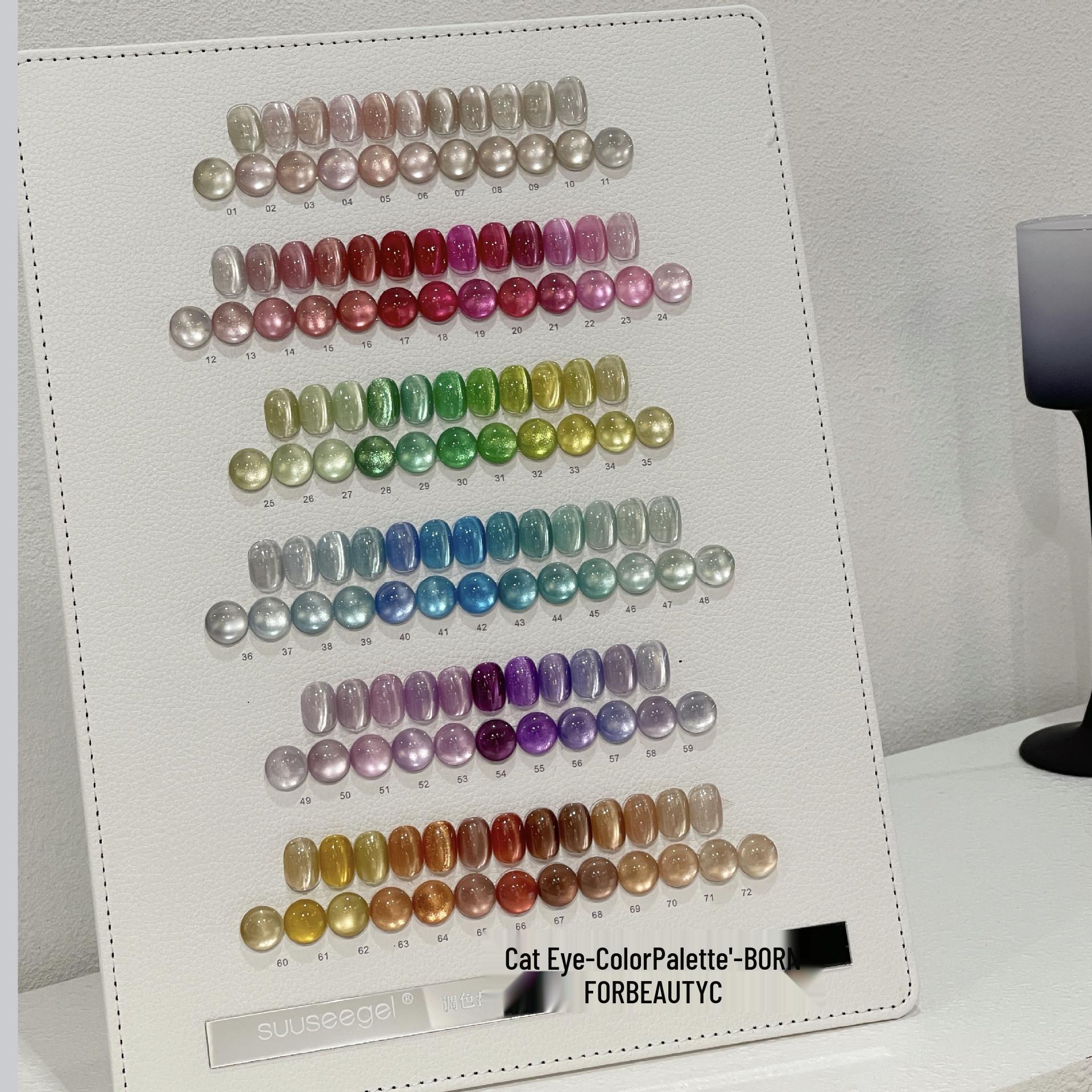 

Палетка гель-лаков для ногтей «Кошачий глаз» 72 цвета: Весна/Лето 2025, издание с фарфорово-белыми бусинами.