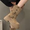 Vielseitige Retro-Myllard-Stiefel mit dicker Sohle und Schnalle bis zur mittleren Wade - Damen Herbst/Winter Martin-Stiefel