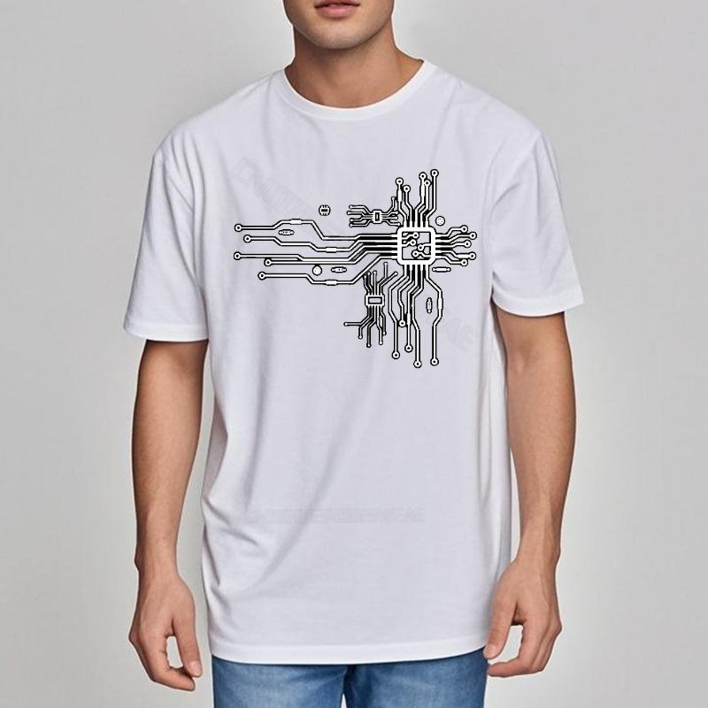 Tshirt Men Oneck Solid Color Tshirt Circuit Board Design On Shirt Daily Wear Lightweight Tee Anime Crew Neck Tshirt Adult