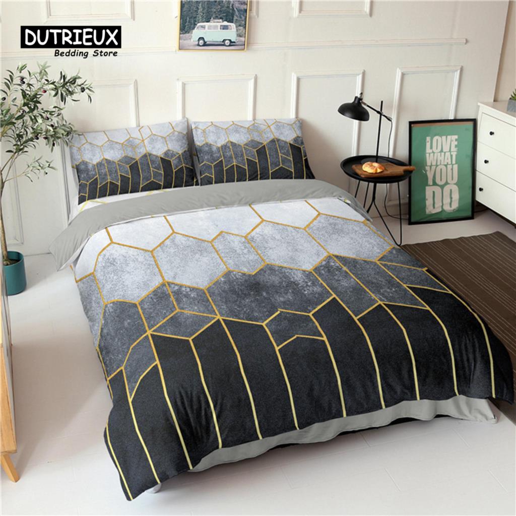 

Soft Geometric Bedding Set King Queen Size Microfiber Honeycomb Pattern 3D Print Duvet Cover With Pillowcases Bedroom Decorative (135x200cm)