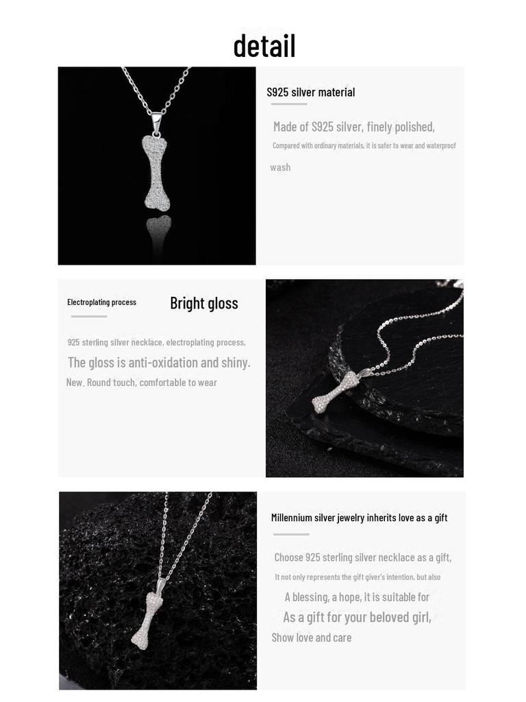 Wang Yibo Inspired S925 Silver Diamond Bone Necklace - Luxurious Unisex Pendant