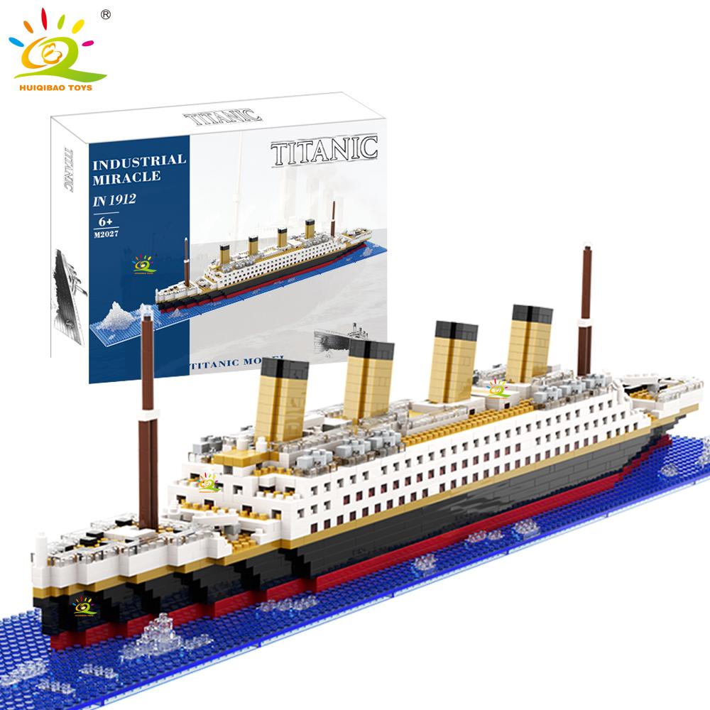 MOC Titanic Giant Ocean Iceberg Adventure Navigation Boat Small Particle Building Blocks Kid Micro Bricks Toy for Adult