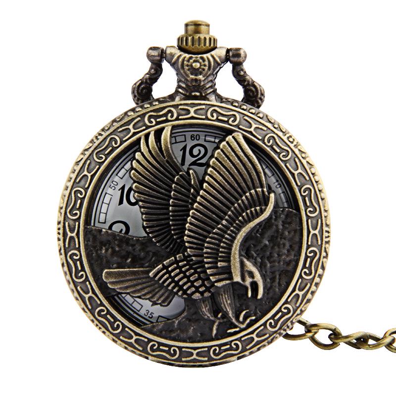 Large Antique Bronze Eagle Openwork Pocket Watch with Flower Design (8107)