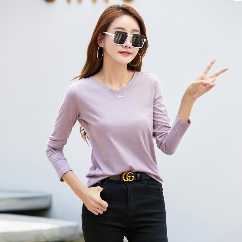 Damen-T-Shirt mit Rundhalsausschnitt und langen Ärmeln in Übergröße – Einfache Basisschicht für Herbst und Winter