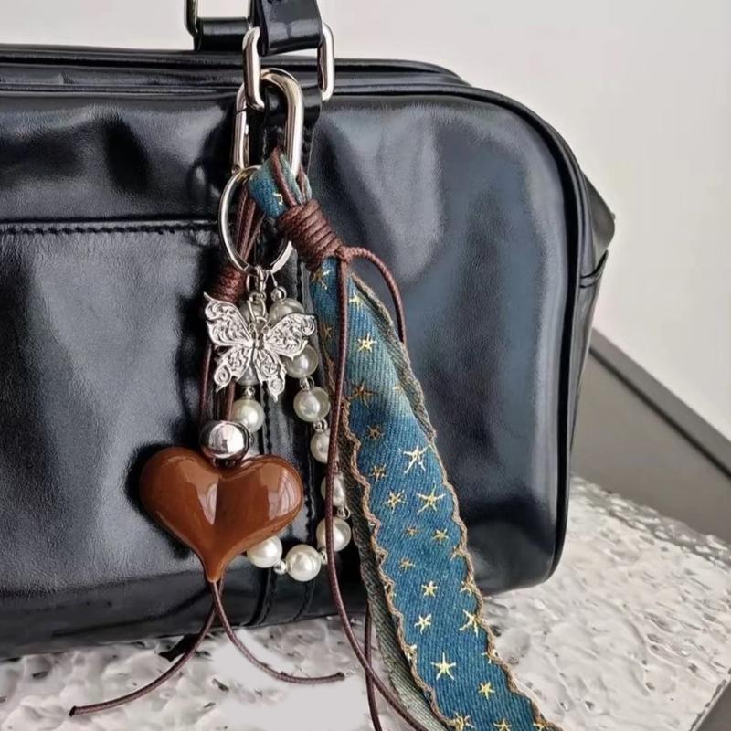 Portachiavi Corda Intrecciata Denim Ciondolo a Forma di Cuore per Borsa Fascino Accessori Moda per Zaino, Borsa a Mano, Portamonete Decorazioni Regali