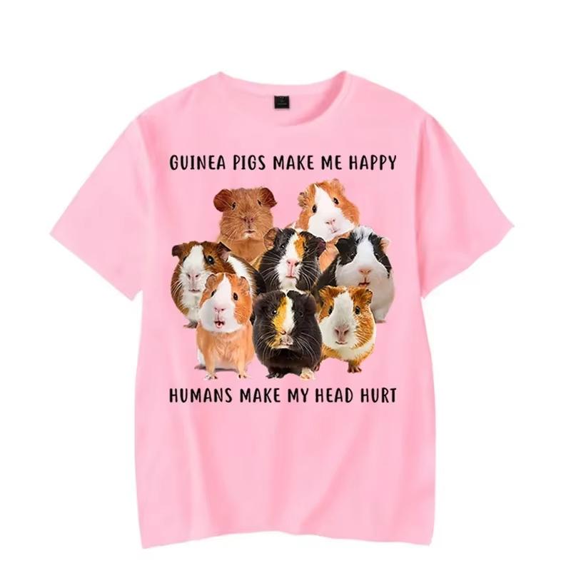 Summer Unisexs Guinea Pig Letter Printed Round Neck Tshirt Hiphop 100pure Cotton Soft Breathable Couple Short Sleeved Plus Size