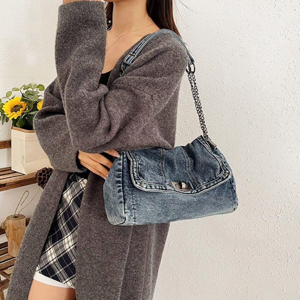 Shoulder Bag Vintage Handbag Street Style Solid Crossbody Bag Denim Canvas Bag Streetwear