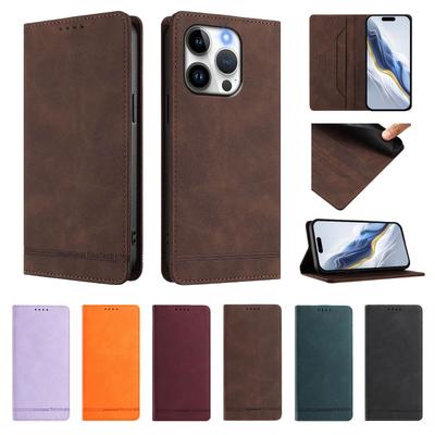 Magnetic Leather Flip Wallet Case, Shockproof Card Slot Protective Cover for iPhone 15 14 13 Pro Max / Pro / Plus Phone Cover