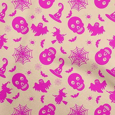 Tissu d'Halloween en coton flexible beige pour coudre du tissu artisanal imprimé au mètre 40 pouces
