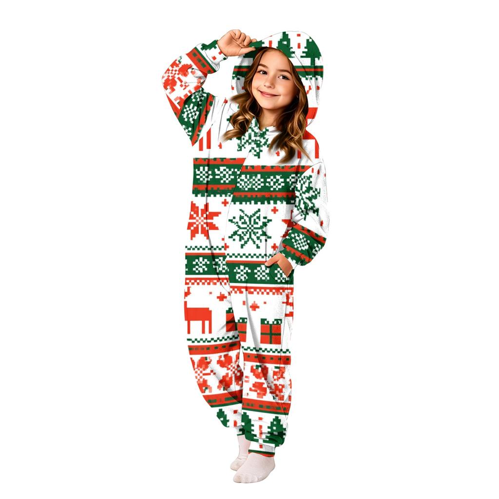 Kids Christmas Printed Flannel One-Piece Pajamas