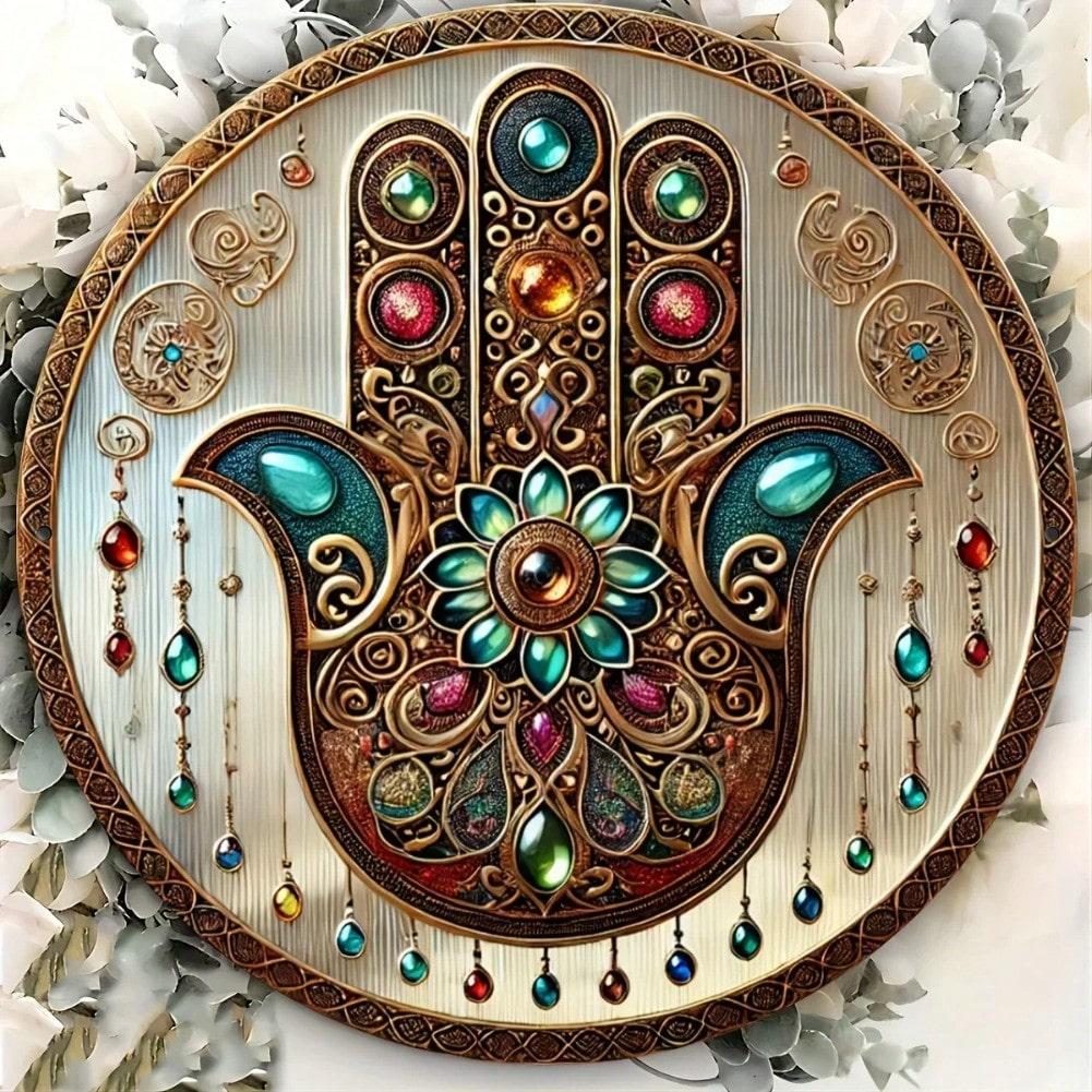 

Handcrafted Bohemian Religious Gemstone Metal Wall Art Decor for Home and Garden 20x20