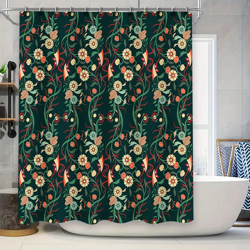 

Floral Green Shower Curtain Waterproof Home Decor Bathroom Decoration Printed Fabric Shower Curtains With Rings Size: 180X274Cm W60H190(CM)-1 Pcs