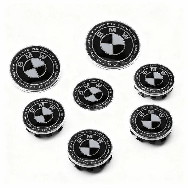7Pcs For BMW M E30 F06 X5G05 G80 X3F25 E61 F16 G15 X5F25 F10 E71 Steering Wheel Sticker, Wheel Center Caps, Front & Rear Emblems