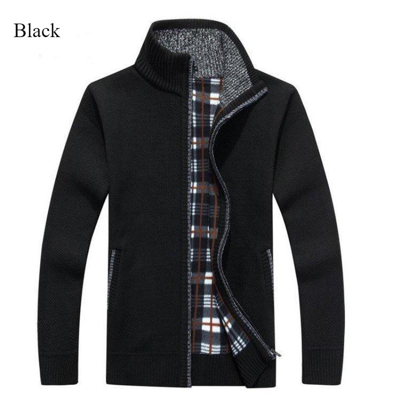 Men's Autumn and Winter Cardigan Zipper Sweater Thickened with Velvet Stand Collar Loose Warm Knit Coat Top