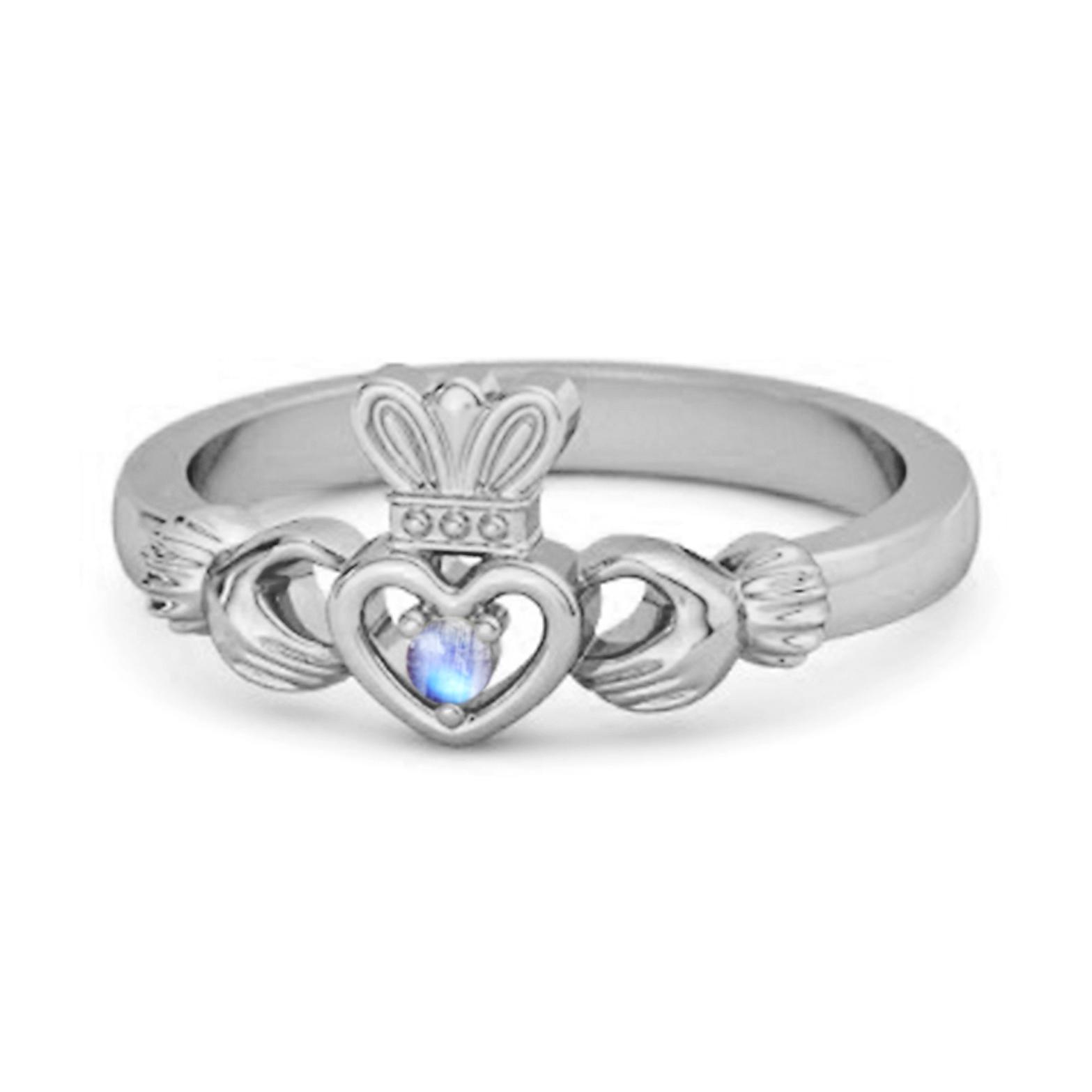 Moonstone Claddagh Irish Heritage Symbol Ring - 925 Sterling Silver 6