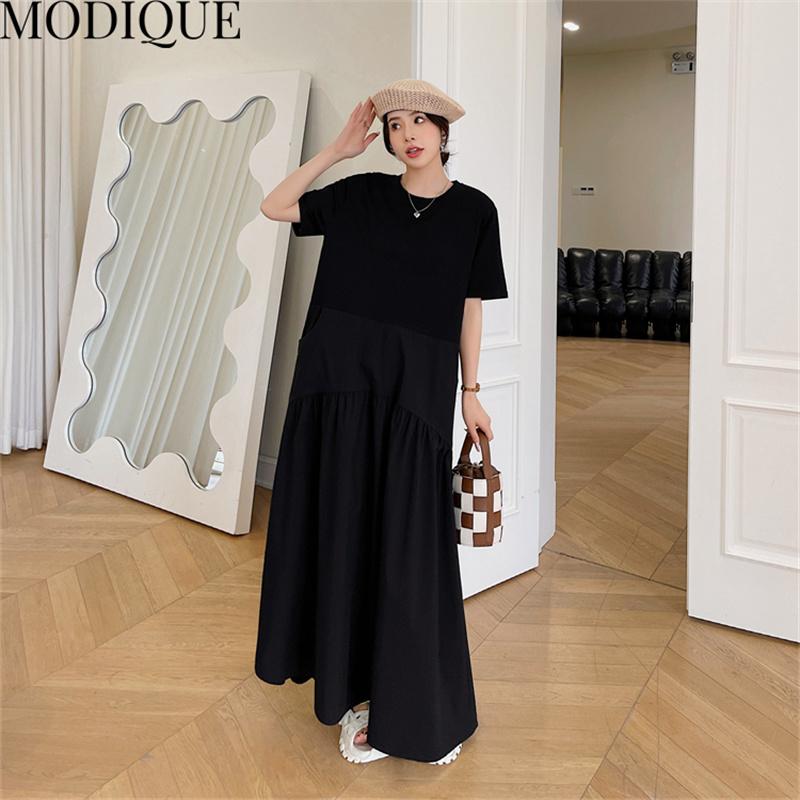 MODIQUE Letní nadměrná velikost Nová košile Dámské Volné Pevné Spletené Bavlněné Povlečení Šaty A-Line Ležérní Dámské Šaty s výstřihem do O Krátký rukáv