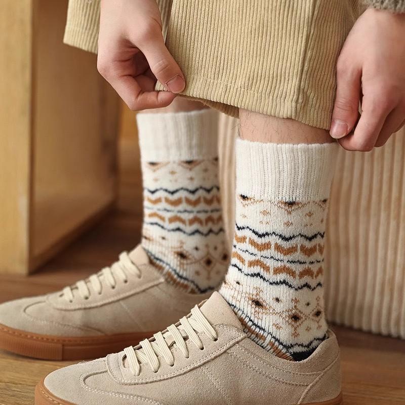 Thick Woolen Socks Mid-Calf Ultra-Thick Home Floor Sleep Warmth Retro Ethnic Style Autumn Winter Home Comfort Stocking