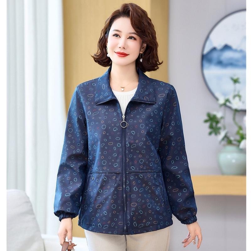 

Early Spring Printed Lapel Zipper Jacket for Middle-Aged & Elderly Women - Loose, Comfortable Outerwear XL (90-120jin)