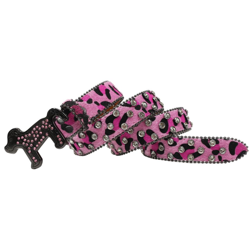 Dog Buckle Belt Leopard Print Western Rhinestone Belt Personalized Denim Rivet Jeans Trousers Belt