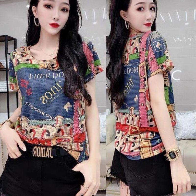 Summer Short Sleeve Letter Printed T-shirt Female Hong Kong Retro Slim Top Female Fashion Trend Shirt Top