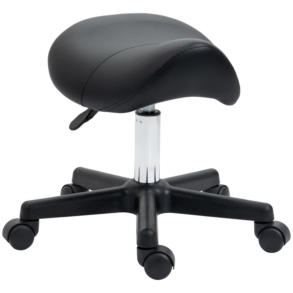 Saddle Stool, PU Leather Adjustable Rolling Salon Chair with Steel Frame for Massage, Spa, Beauty and Tattoo, Black