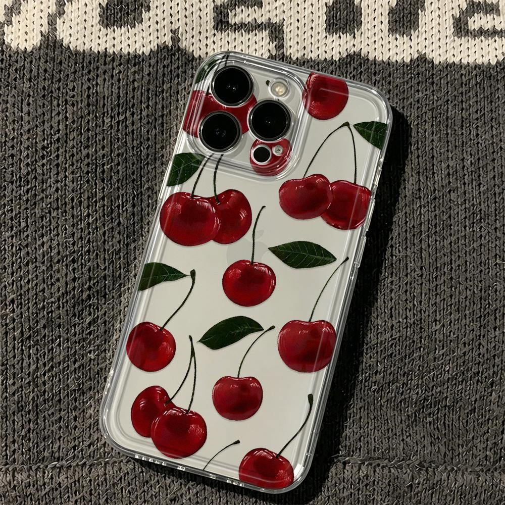 Cherry Watercolor Clear Phone Case For Iphone 17E 16 15 14 13 12 11 Pro Max 15 Plus 16E Shockproof Soft Transparent Cover Fundas