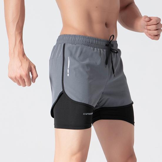 Men Beach Shorts Loose Double Layers Quick Dry Conservative Breathable Swimming Elastic Waist Plus Size Solid Color Swimming Trunks Water Sports