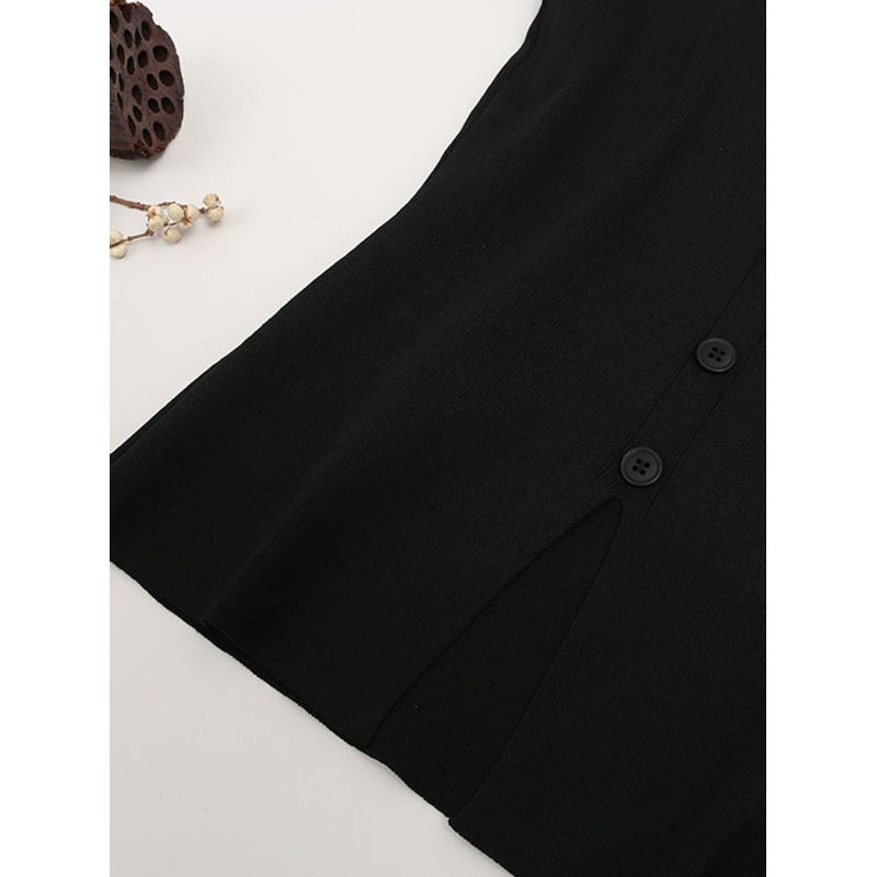 Ice Silk U-Collar Small Flying Sleeve Top Women Summer Western Style Waist Hugging Slimming Design Sense Front Slit Knit T-shirt