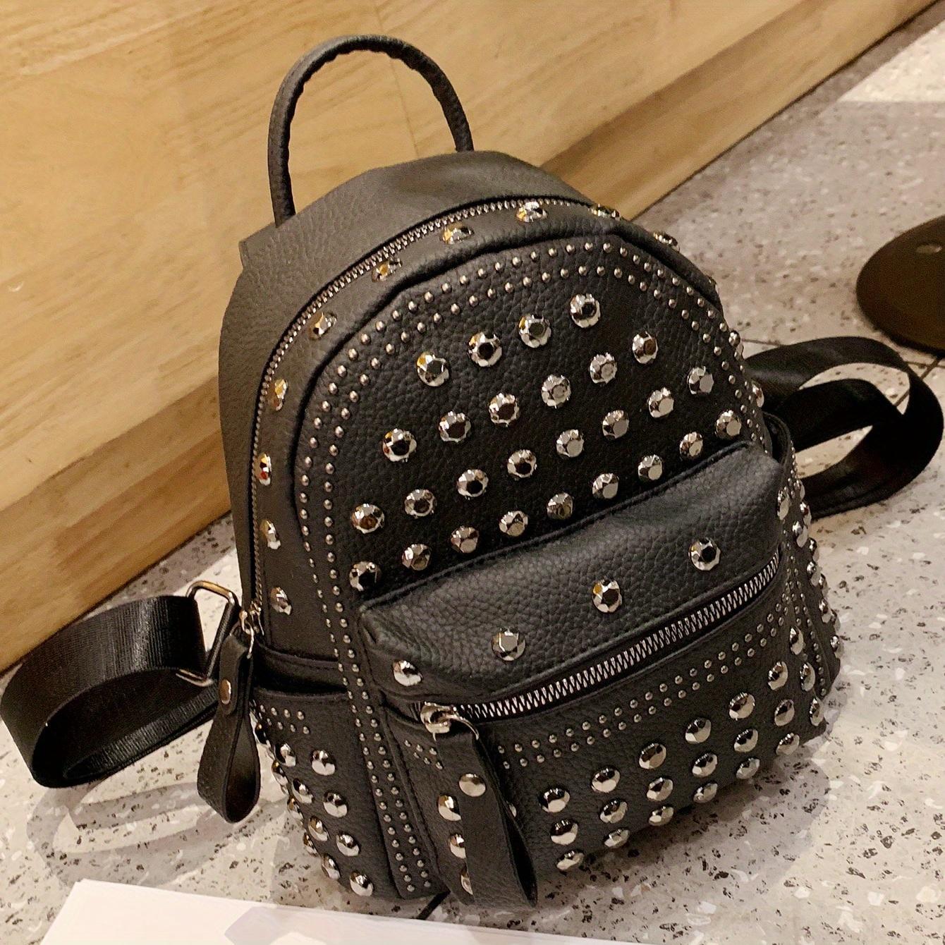 

1 шт., женский модный винтажный рюкзак в стиле панк для мотоциклистов, черная сумка с заклепками, повседневный небольшой дорожный рюкзак чёрный