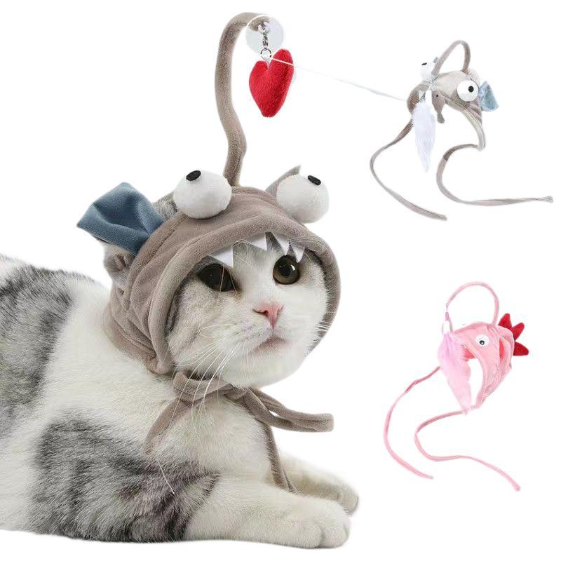 Yellow Pet Hat with Feather Teaser for Cats & Dogs