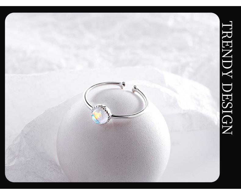 Banyan Tree S925 Silver Adjustable Moonstone Ring for Women – Colorful, Minimalist Design with Thin Round Beads