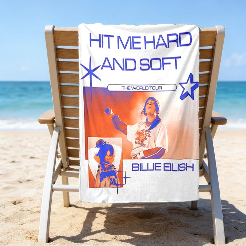 proof beach towel with a singer Billie Eilish1 pattern - soft,absorbent,quick-drying,machine washable - perfect for swimming,camping,bathing
