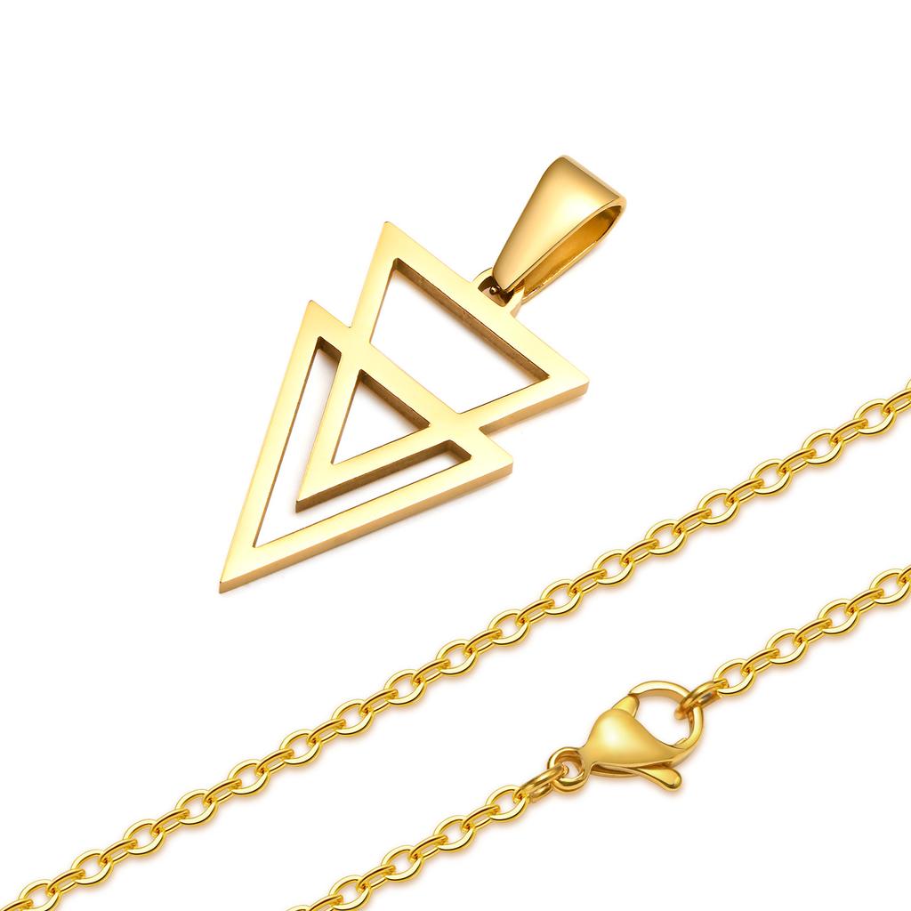 Men's Stainless Steel Hollow Double Triangle Necklaces,Waterproof Metal Geometric Pendant Collar with O Chain