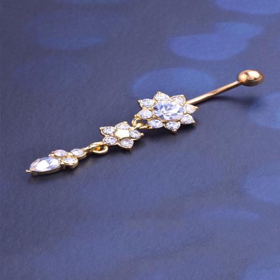 Lady Strass Blume Edelstahl Bauchnabel Nabel Ring Piercing Schmuck