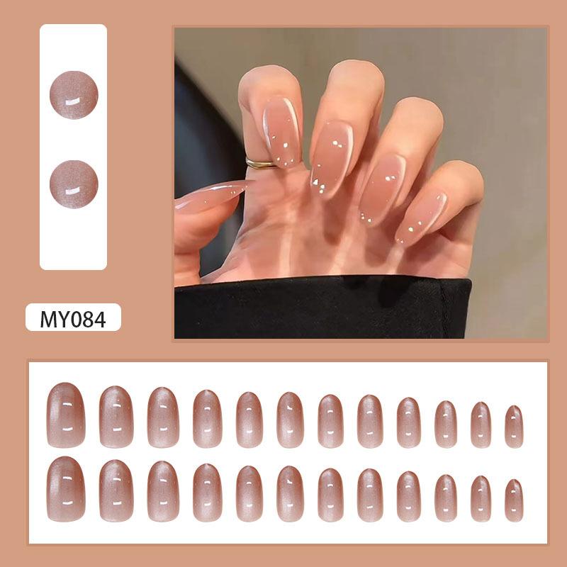 Cat's eye wearing nail piece Solid color removable nail manicure piece Simple ins wind nail patch Round head nail type